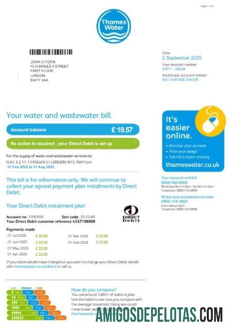 Para baixar modelo de conta de serviços públicos de água do Tâmisa do Reino Unido em formato PSD, versão 2